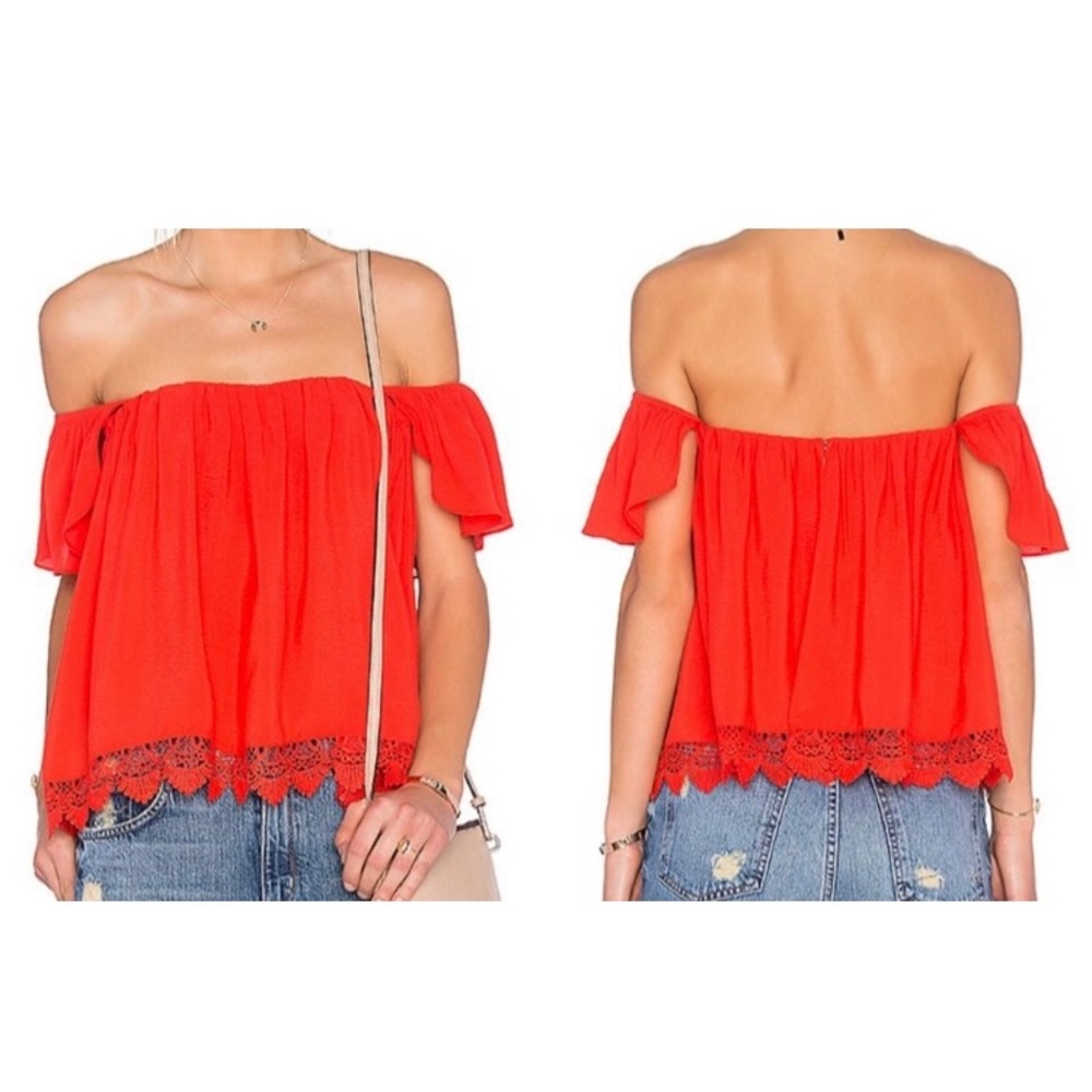 Lovers + Friends off the shoulder red top